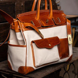 Handmade Full-Grain Leather & Canvas Travel Bag