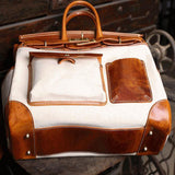 Handmade Full-Grain Leather & Canvas Travel Bag