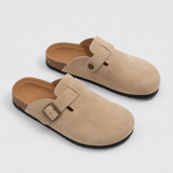 Men's Closed Toe Suede Leather Mule Clogs with Cork Footbed Slip-On Slippers