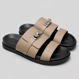Men’s Double Strap Slide Sandals – Buckle Comfort Slippers for Indoor & Outdoor Wear