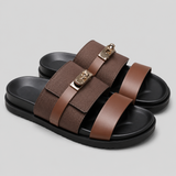Men’s Double Strap Slide Sandals – Buckle Comfort Slippers for Indoor & Outdoor Wear