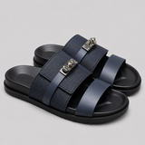 Men’s Double Strap Slide Sandals – Buckle Comfort Slippers for Indoor & Outdoor Wear