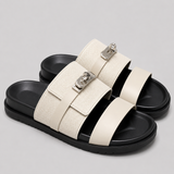 Men’s Double Strap Slide Sandals – Buckle Comfort Slippers for Indoor & Outdoor Wear