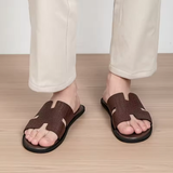 Men's Leather Slippers – Breathable Casual Slide Sandals for Home & Everyday Wear