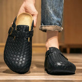 Woven Genuine Leather Men's Mules