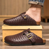 Woven Genuine Leather Men's Mules