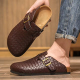 Woven Genuine Leather Men's Mules