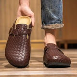 Woven Genuine Leather Men's Mules