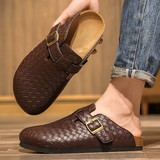 Woven Genuine Leather Men's Mules
