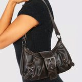 Urban Muse Distressed Faux Leather Buckle Hobo Bag