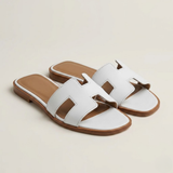 Women's Vegan Leather H-Strap Sandals - Elegant Slip-On Flat Sandals