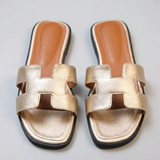 Women's Vegan Leather H-Strap Sandals - Elegant Slip-On Flat Sandals