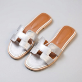 Women's Vegan Leather H-Strap Sandals - Elegant Slip-On Flat Sandals