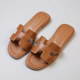 Women's Vegan Leather H-Strap Sandals - Elegant Slip-On Flat Sandals