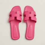Women's Vegan Leather H-Strap Sandals - Elegant Slip-On Flat Sandals