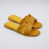Women's Vegan Leather H-Strap Sandals - Elegant Slip-On Flat Sandals