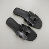 Women's Vegan Leather H-Strap Sandals - Elegant Slip-On Flat Sandals