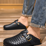 Woven Genuine Leather Men's Mules